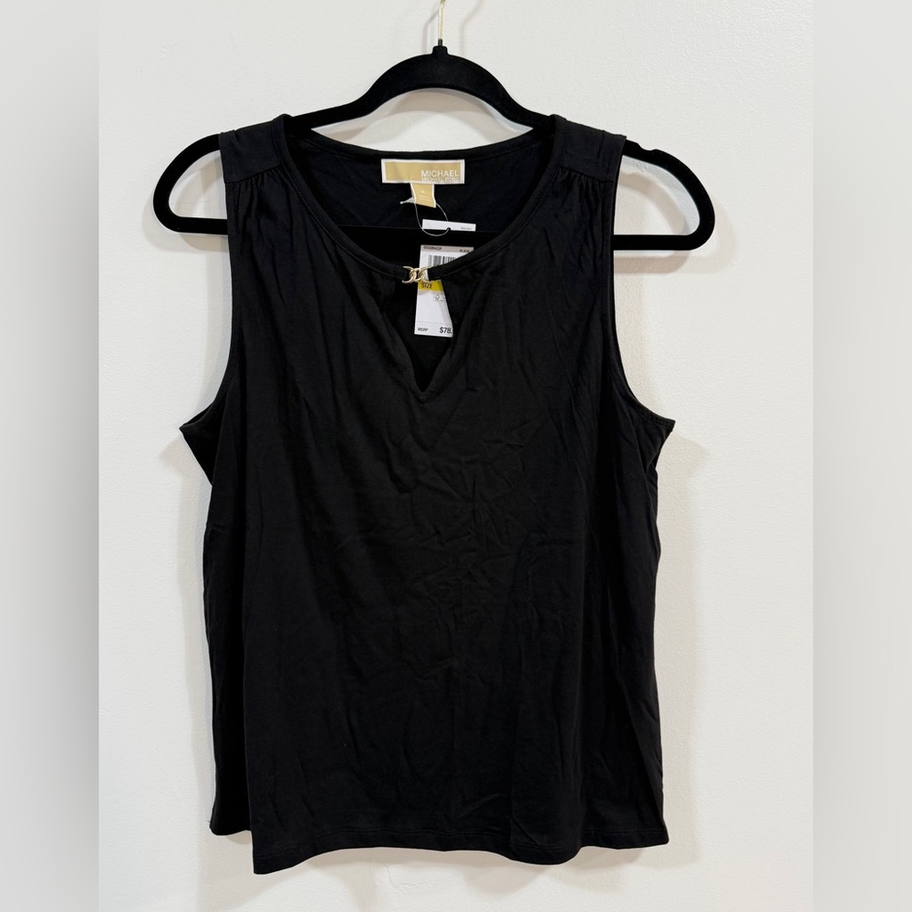 MICHAEL Michael Kors $78 NWT Black Sleeveless Shell with gold chain - Picture 3 of 6
